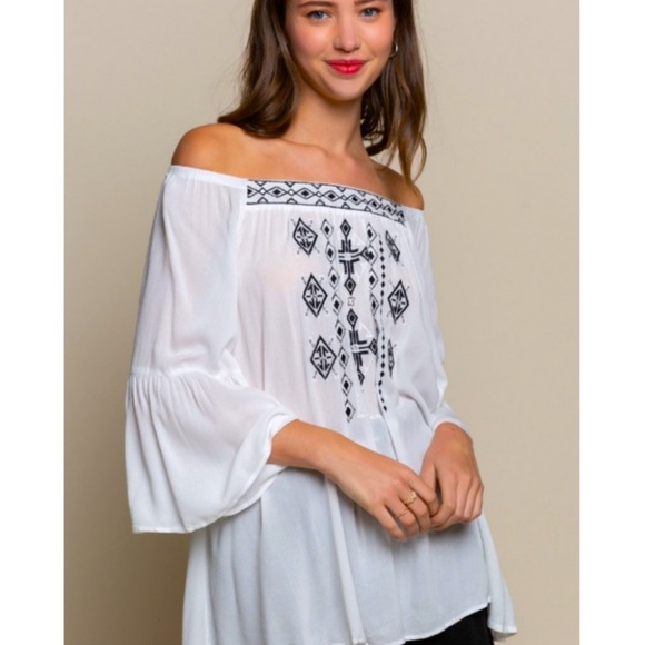 Threadzwear Tops - POL Embroidered Off-Shoulder Top